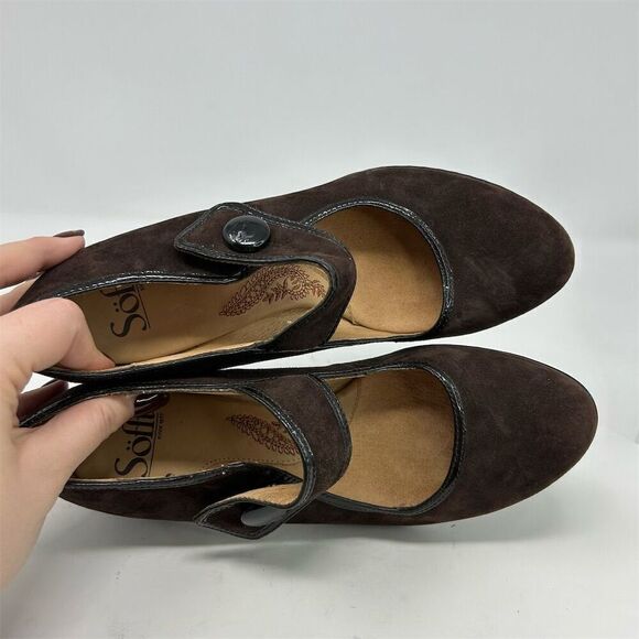Sofft Mary Jane Chocolate Brown Suede Block Heel Pumps Size 7.5 Women's Casual - Picture 11 of 13